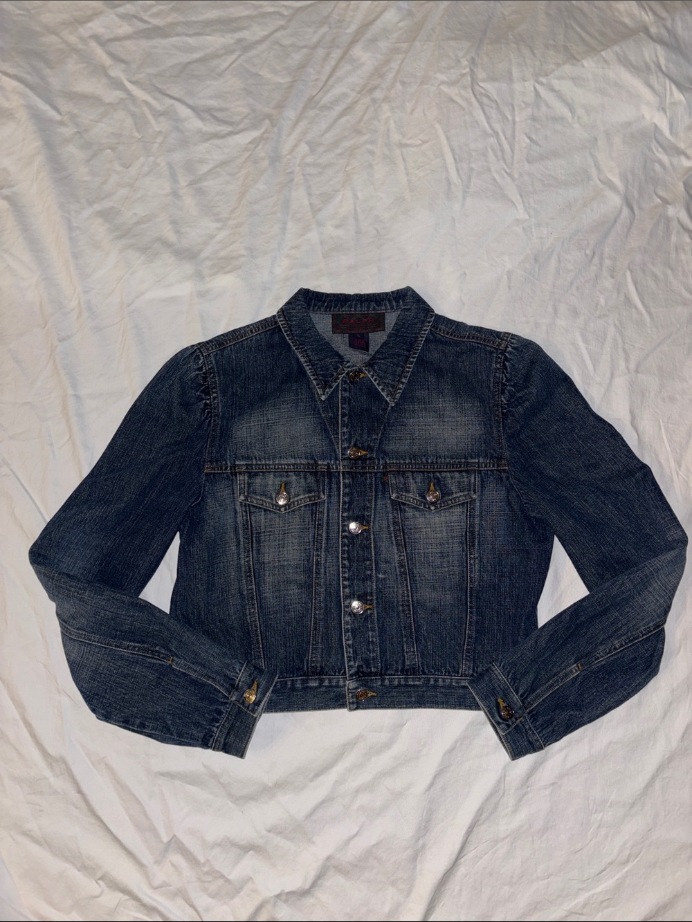 Rare Vintage Ralph Lauren Women’s Cropped Puff Shoulder Denim Jacket - Large